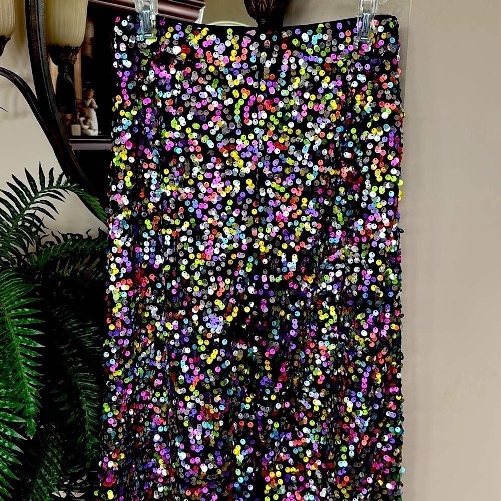 NWOT Nasty Gal Rainbow Sequin High Waist Wide Leg Flare Pants NYE Party Club - Picture 11 of 16